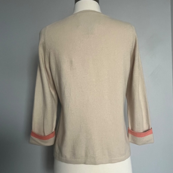 Coach Cashmere Leather Trim Buttoned Turnlock Tan Coral Career Cardigan‎ Sweater - Picture 5 of 12